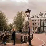 Proposal at historical classical bridge Amsterdam