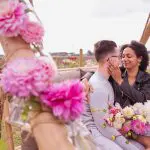 Proposal at tulipgarden with dahlia flowers