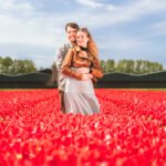 happy couple proposal flower fields holland